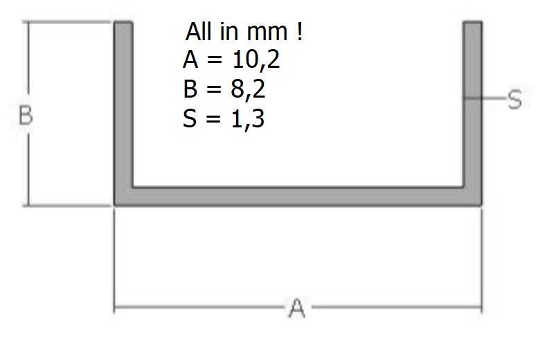 Aluminium 'U' Profile 10 x 8 x 6000 mm